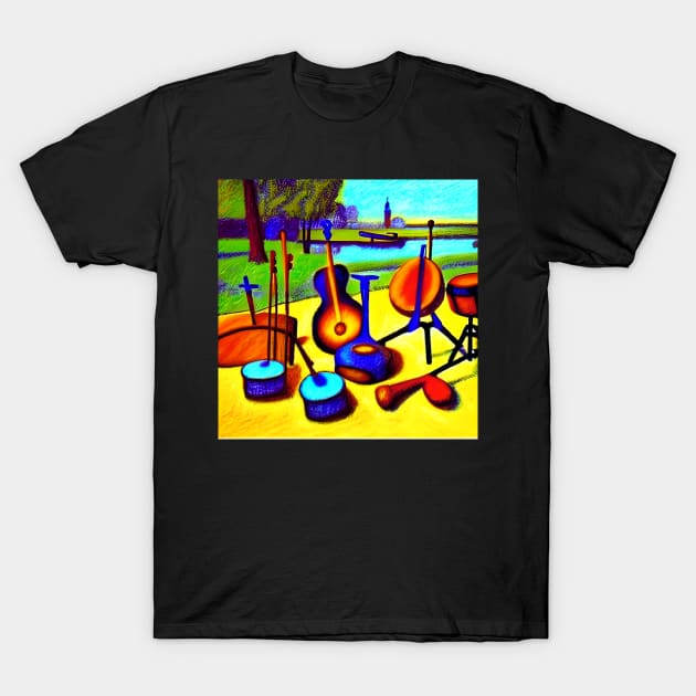 Percussion Instruments Sitting In The Park Waiting To Be Played. T-Shirt by Musical Art By Andrew